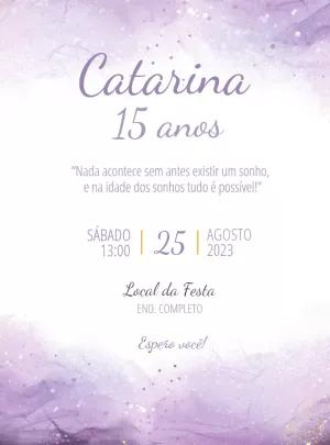 Convite de 15 Anos Lilás com Glitter para Editar Online