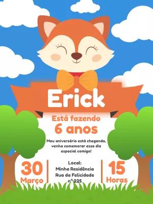 Convite Aniversário Raposa do Bosque para Editar Online