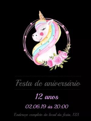 Convite de Aniversário Unicórnio Aquarela para Editar Online
