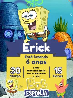Convite de Aniversário Bob Esponja para Editar Online