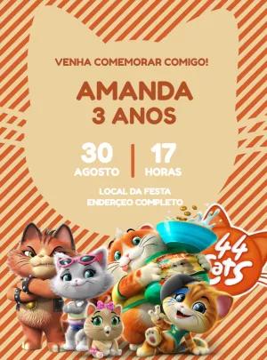 Convite Aniversário 44 Gatos para Editar Online