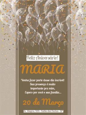 Convite de Aniversário com Balões e Confete para Editar Online