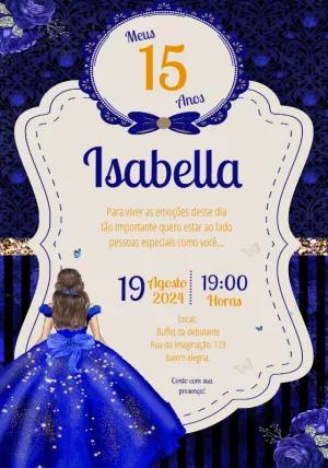 Convite 15 Anos Princesa Azul Royal para Editar Online