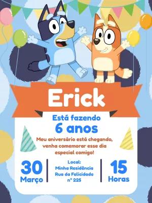 Convite de Aniversário Bluey e Bingo para Editar Online
