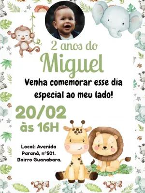 Convite Aniversário Safari com Foto para Editar Online