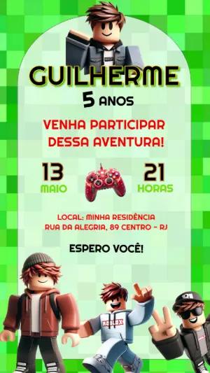 Convite de Aniversário Roblox com Personagens para Editar Online