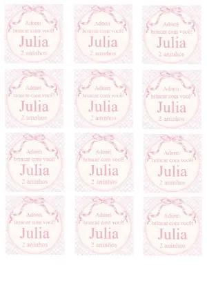 Tag de Aniversário Menina com Laço Rosa Delicado para Editar