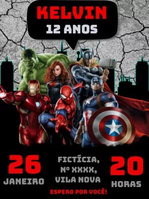 Convite Aniversário Os Vingadores para Editar Online