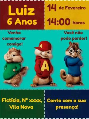 Convite de Aniversário Alvin e os Esquilos para Editar Online