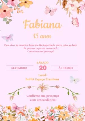 Convite de 15 Anos Floral com Borboletas para Editar Online