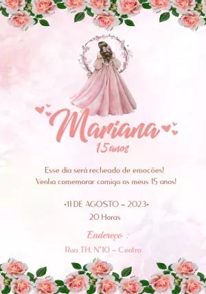Convite de 15 anos Princesa com Flores para Editar Online