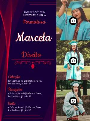 Convite de Formatura de Direito com Fotos para Editar