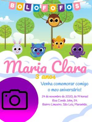 Convite de Aniversário Bolofofos com Foto para Editar Online