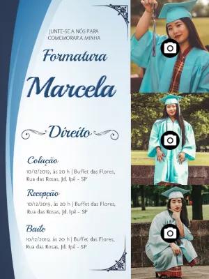 Convite de Formatura em Direito com Fotos para Editar Online