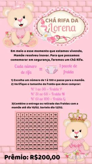 Chá Rifa Ursinha Princesa: Convite Editável para Imprimir