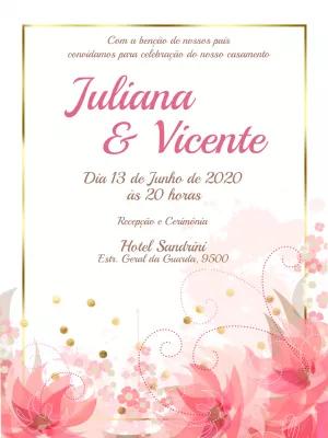 Convite de Casamento Floral Aquarela Rosa e Dourado para Editar