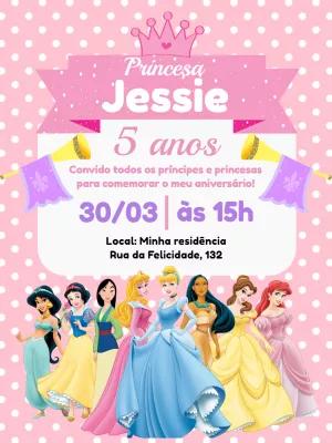 Convite de Aniversário Princesas Disney para Editar Online