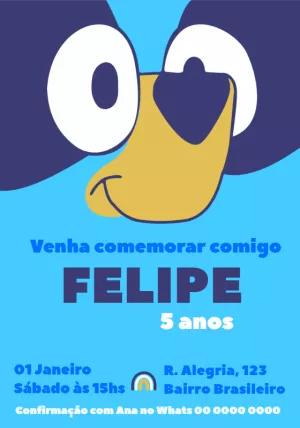 Convite de Aniversário Bluey para Editar Online