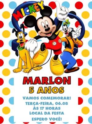 Convite Aniversário Turma do Mickey Mouse para Editar Online