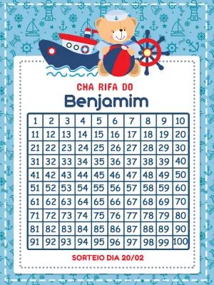 Chá Rifa Ursinho Marinheiro Editável Online para Imprimir