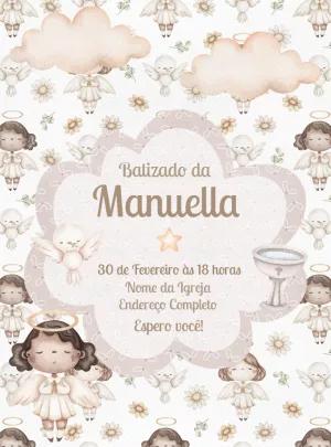 Convite de Batizado Anjinha Aquarela para Editar Online