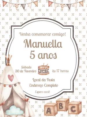 Convite Aniversário Brinquedos Lúdicos Boho para Editar Online