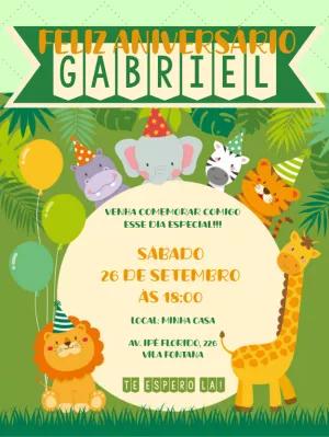 Convite de Aniversário Safari com Animais para Editar Online