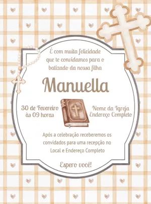 Convite de Batizado Menina Delicado Xadrez para Editar Online