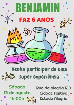 Convite Aniversário Cientista com Experiências para Editar Online