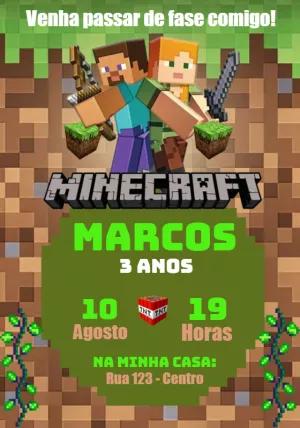 Convite de Aniversário Minecraft com Personagens para Editar