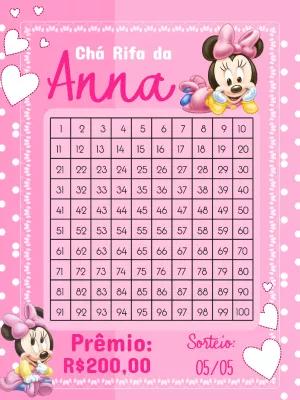 Chá Rifa Minnie Rosa Editável Online para Imprimir