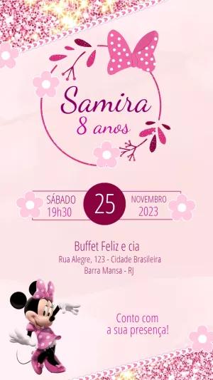 Convite de Aniversário Minnie Rosa com Glitter para Editar Online