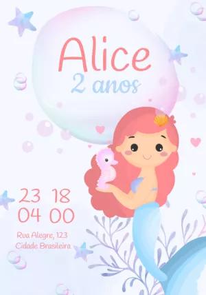 Convite de Aniversário Sereia Fundo do Mar para Editar Online