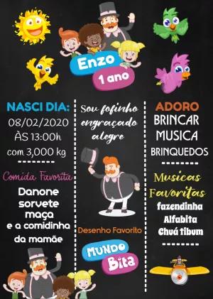 Arte Chalkboard Mundo Bita para Aniversário Editável Online