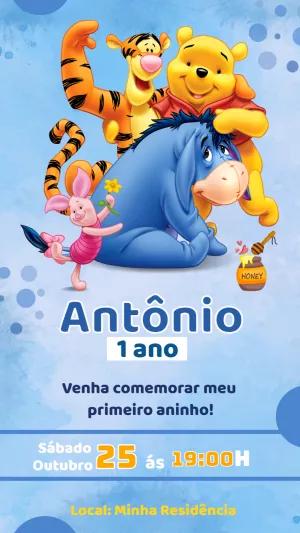 Convite de Aniversário Ursinho Pooh e Amigos para Editar