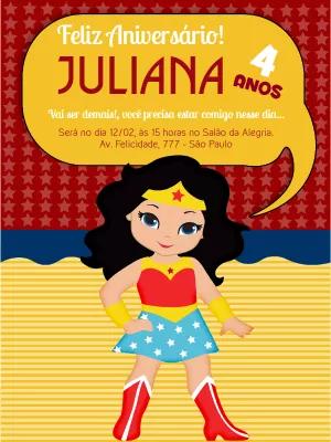Convite Aniversário Mulher Maravilha Toy para Editar Online