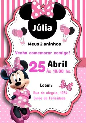 Convite Aniversário Minnie Mouse Rosa para Editar Online