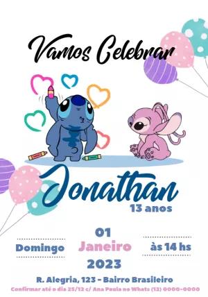 Convite Aniversário Stitch e Angel para Editar Online