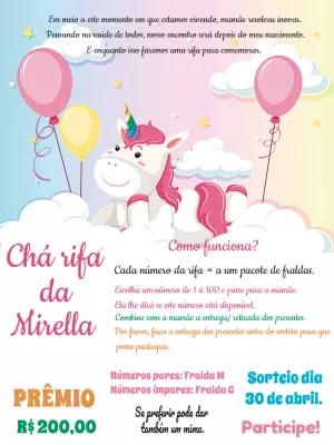 Convite Chá Rifa Unicórnio Fofo para Editar Online
