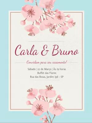 Convite de Casamento com Flores de Cerejeira para Editar Online