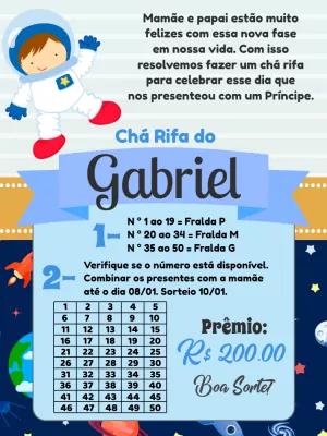 Convite Chá Rifa Astronauta Editável Online para Menino