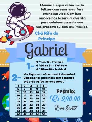 Chá Rifa Astronauta Editável Online para Menino