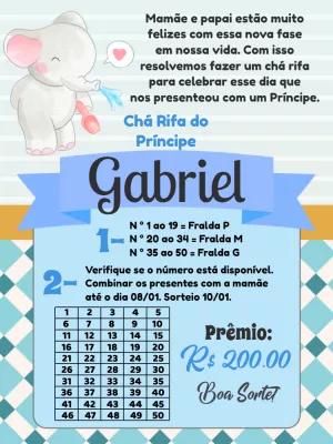 Convite Chá Rifa Elefantinho Azul para Editar Online