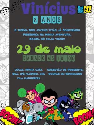 Convite de Aniversário Jovens Titãs em Ação para Editar Online