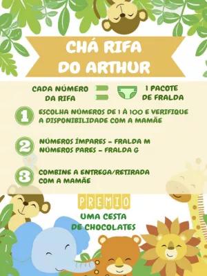 Chá Rifa Safari Editável Online com Animais Fofos para Editar