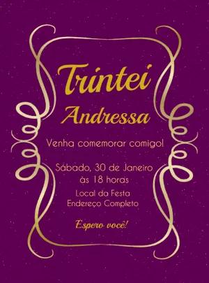Convite de Aniversário Adulto Roxo e Dourado para Editar