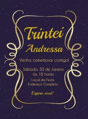 Convite de Aniversário Glitter Dourado Elegante para Editar