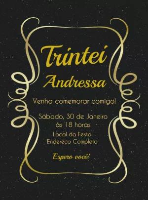 Convite Aniversário Glitter Dourado e Preto para Editar Online