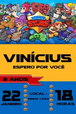 Convite Aniversário Brawl Stars com Personagens para Editar Online