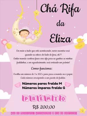 Convite Chá Rifa de Menina com Lua para Editar Online